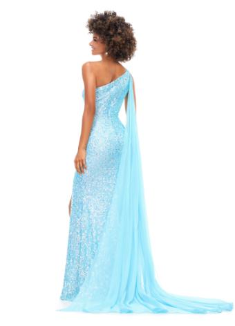 11371 One Shoulder Beaded Gown with Chiffon Cape