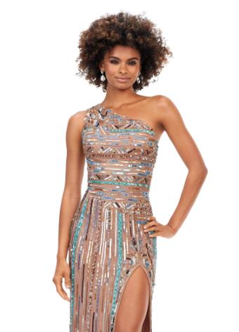 11372 Beaded One Shoulder Gown with Slit