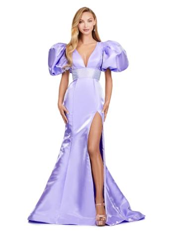 11379 Fitted V-Neckline Gown with Oversized Puff Sleeves