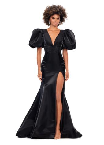 11379 Fitted V-Neckline Gown with Oversized Puff Sleeves