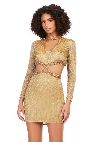 4583 Liquid Beaded Cocktail Dress with Cut Outs