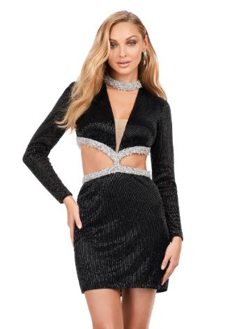 4583 Liquid Beaded Cocktail Dress with Cut Outs