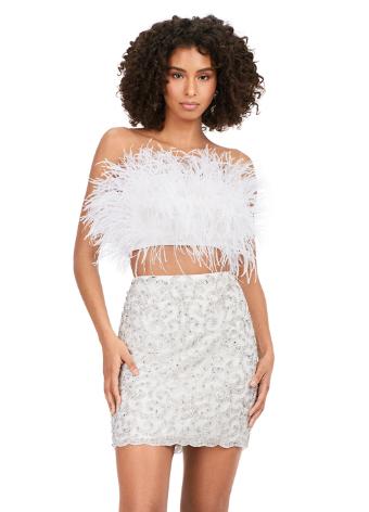 4599 Two Piece Beaded Cocktail Dress with Feather Bustier