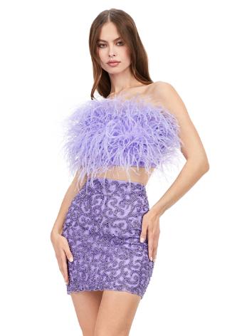 4599 Two Piece Beaded Cocktail Dress with Feather Bustier