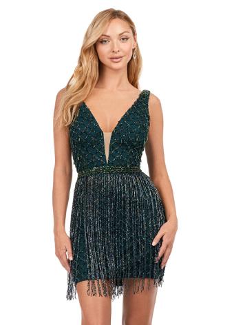 4602 Beaded Cocktail Dress with Long Fringe