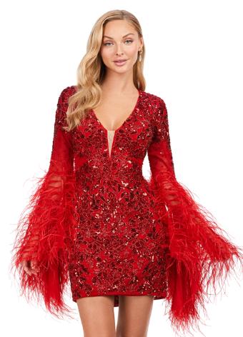 4603 Beaded Cocktail Dress with Bell Sleeves