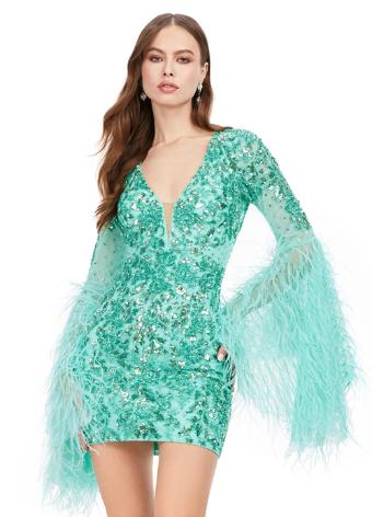 4603 Beaded Cocktail Dress with Bell Sleeves