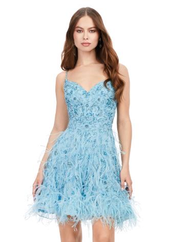 4604 A-Line Beaded Cocktail Dress with Feathers