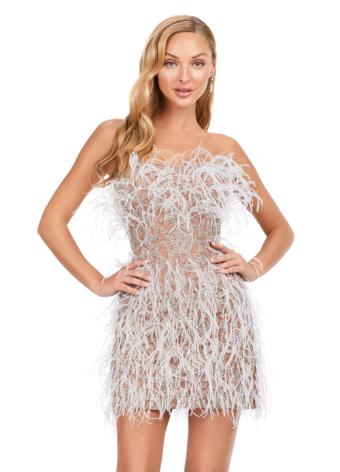 4615 Beaded Strapless Cocktail Dress with Feathers