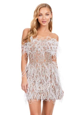 4615 Beaded Strapless Cocktail Dress with Feathers