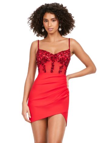 4619 Spaghetti Strap Sequin Dress with Jersey Skirt