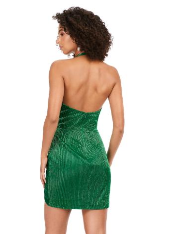 4620 Halter Liquid Beaded Cocktail Dress with Open Back
