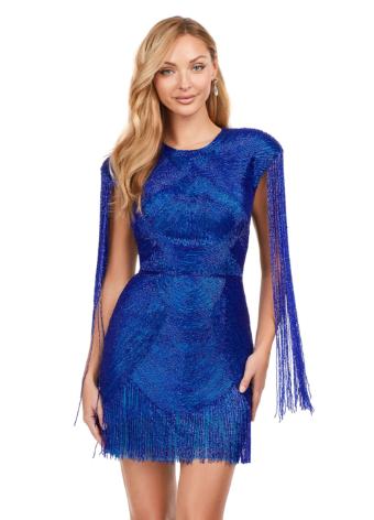 4621 Liquid Beaded Cocktail Dress with Fringe