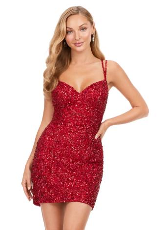 4625 Sequin Spaghetti Strap Cocktail Dress with Lace Up Back