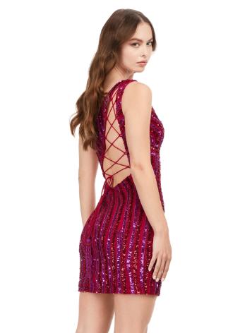 4627 Sequin One Shoulder Cocktail Dress with Asymmetrical Lace Up Back
