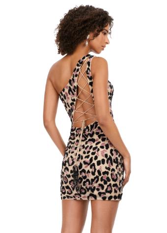4630 Beaded Cheetah Print Cocktail Dress with Lace Up Back