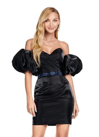 4642 Strapless Puff Sleeve Cocktail Dress