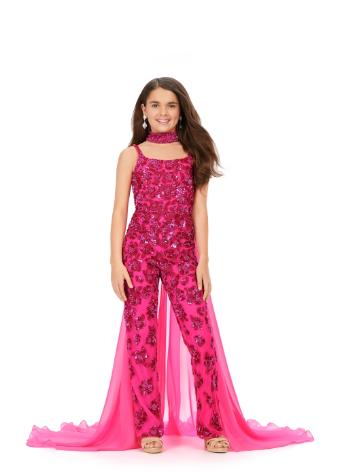 8190 Fully Beaded Jumpsuit with Beaded Choker and Chiffon Cape