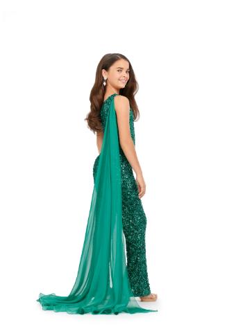 8191 Fully Beaded Jumpsuit with One Shoulder Chiffon Cape