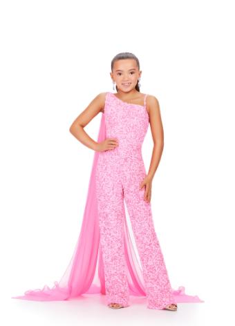 8191 Fully Beaded Jumpsuit with One Shoulder Chiffon Cape