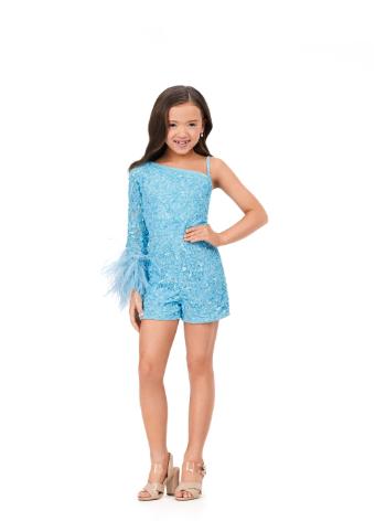 8192 Fully Beaded Romper with Feather Cuff