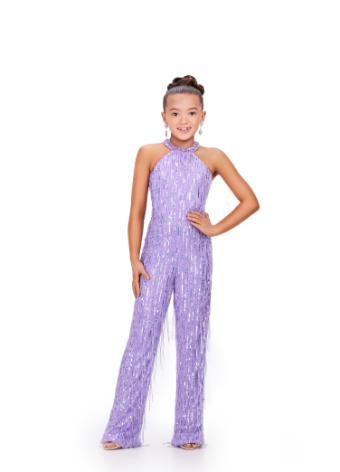 8194 Fully Beaded Halter Jumpsuit with Fringe