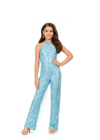 8194 Fully Beaded Halter Jumpsuit with Fringe