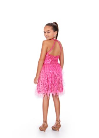 8196 Fully Beaded Halter Cocktail Dress with Feathers