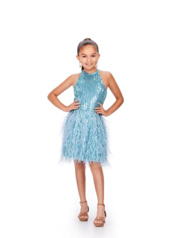 8196 Fully Beaded Halter Cocktail Dress with Feathers