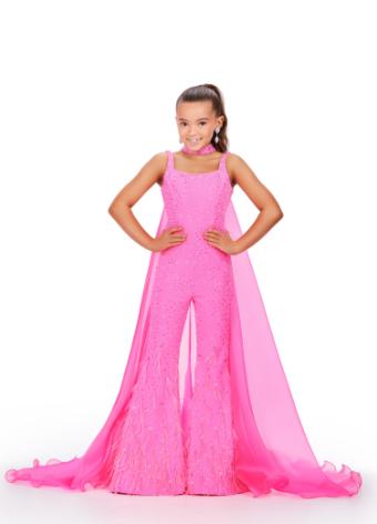 8210 Scuba Jumpsuit with Organza Cape and Feathers