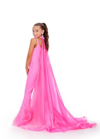 8210 Scuba Jumpsuit with Organza Cape and Feathers
