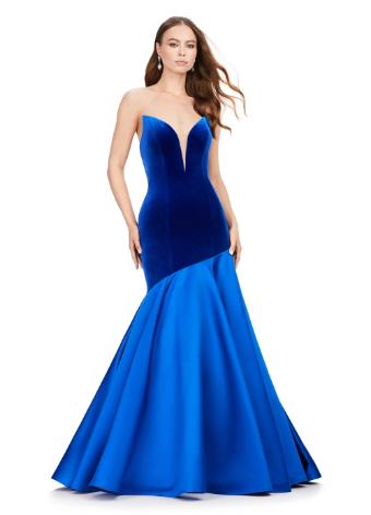 11264 Velvet and Heavy Satin Evening Gown with Train