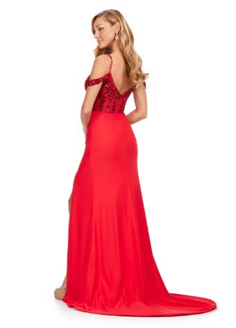 11391 Jersey Gown with Beaded Corset and Off Shoulder Straps