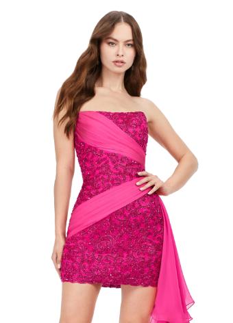 11392 Fully Beaded Cocktail Dress with Chiffon Side Overskirt