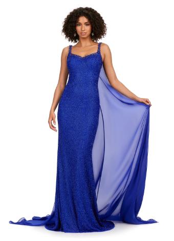 11398 Vermicelli Beaded Gown with Chiffon Cape