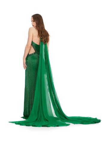 11399 Halter Liquid Beaded Gown with Chiffon Cape