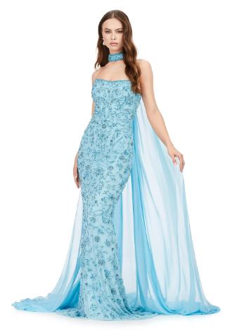 11404 Strapless Fully Beaded Gown with Choker and Chiffon Cape
