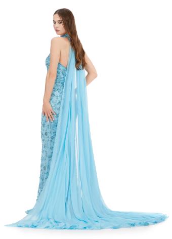 11404 Strapless Fully Beaded Gown with Choker and Chiffon Cape