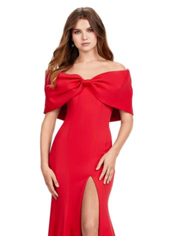 11412 Off Shoulder Scuba Gown with Oversized Bow
