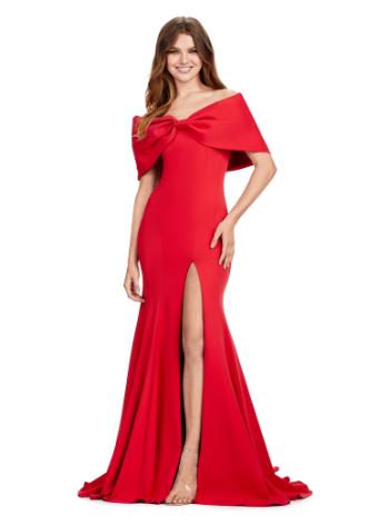 11412 Off Shoulder Scuba Gown with Oversized Bow