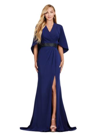 11416 Crepe Gown with Beaded Belt and Overlay