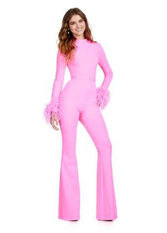 11441 Scuba Jumpsuit with Open Back and Feathers