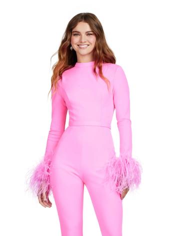 11441 Scuba Jumpsuit with Open Back and Feathers