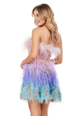4670 Feather Ombre Strapless Cocktail Dress