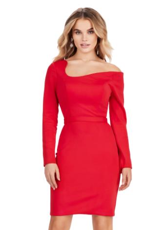 4674 Fitted Scuba Cocktail Dress with Asymmetrical Neckline