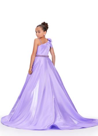 8248 Kids Satin Gown with Beaded Belt and Bow Accent