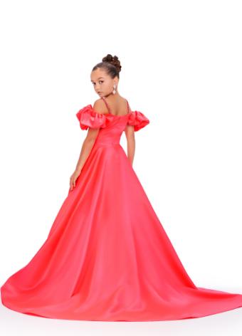 8256 Kids Satin Gown with Off Shoulder Puff Sleeves
