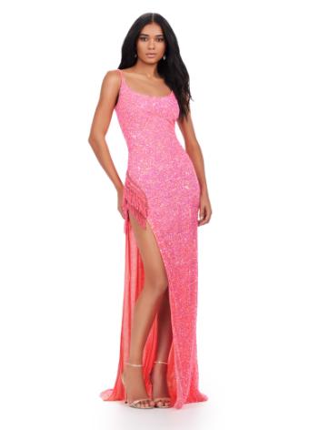 11357 Fully Beaded Gown with Fringe Accented Slit