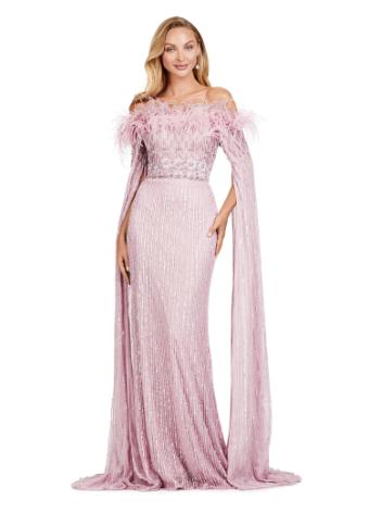 11429 Fully Sequin Evening Gown with Feathers and Floor Length Sleeves