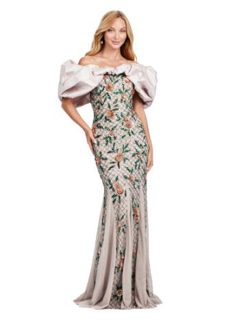 11433 Beaded Off Shoulder Gown with Oversized Ruffle